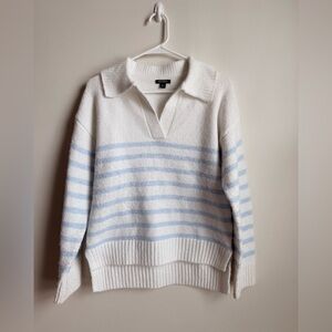 Wild Fable White and Light Blue V-Neck Sweater